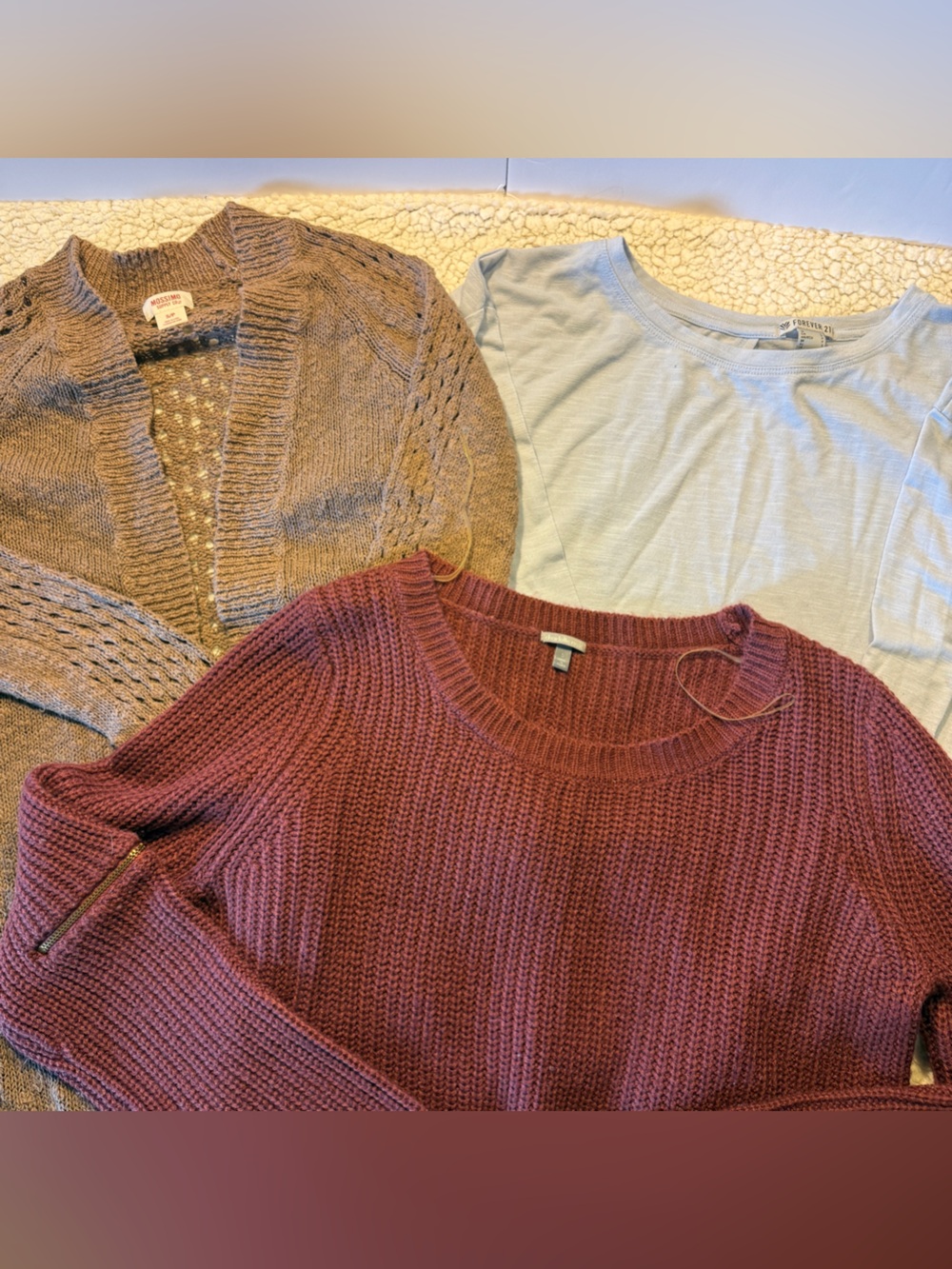 Women's Sweater & Shirt Bundle. Size Small - Burgundy, Tan, Blue. - Picture 2 of 10
